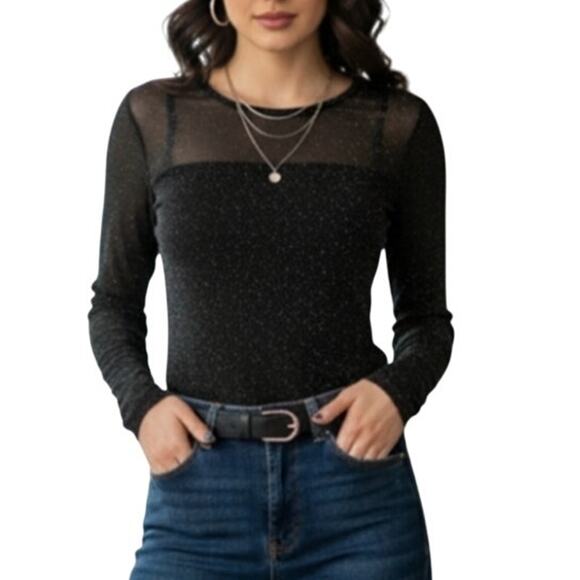 Les Serein Stitch Fix Black Shimmer Long Sleeve Layering Top Medium New - Picture 1 of 3